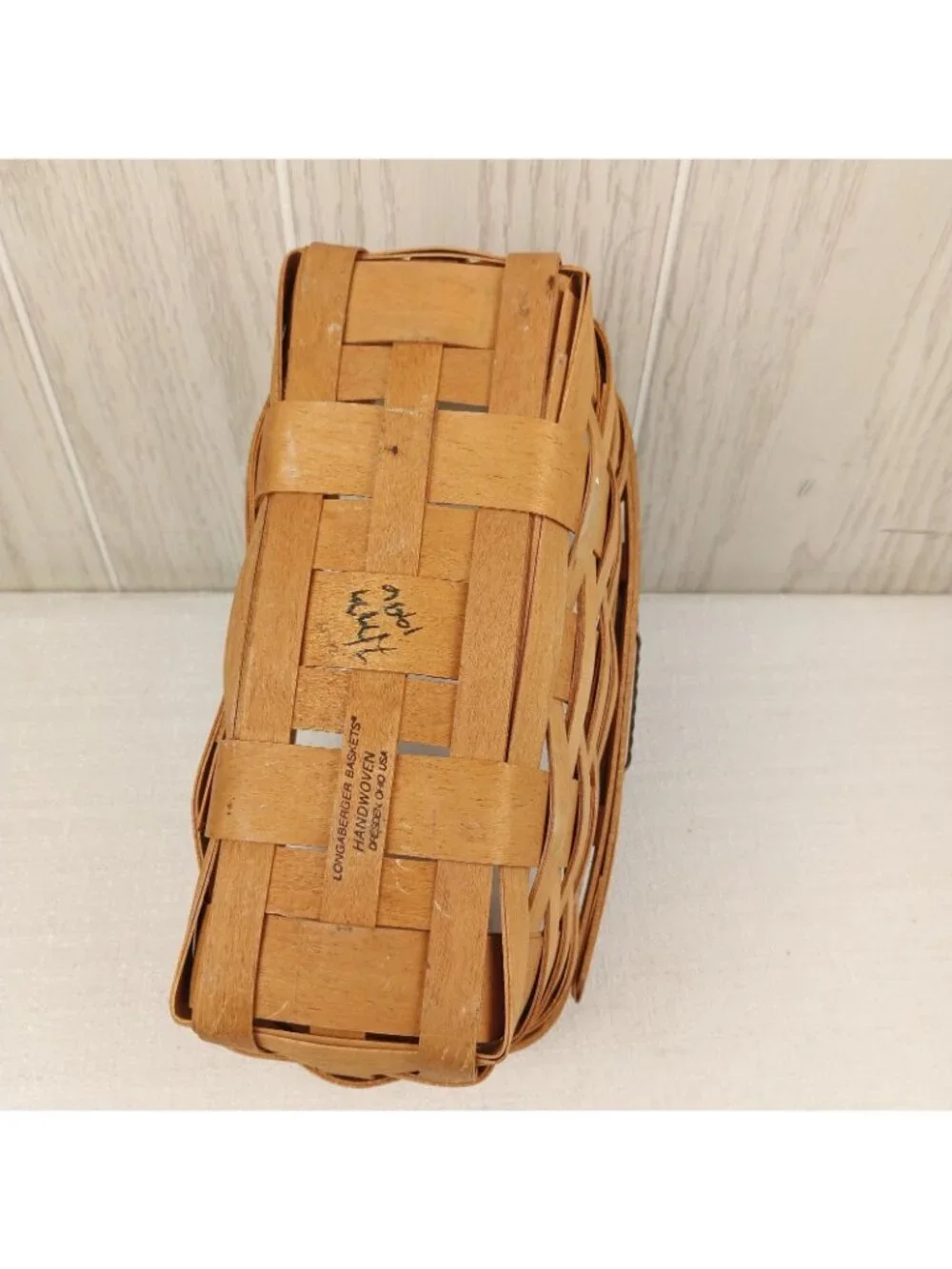 Vintage 1996 Longaberger Wall Hanging Leather Handle Basket Signed